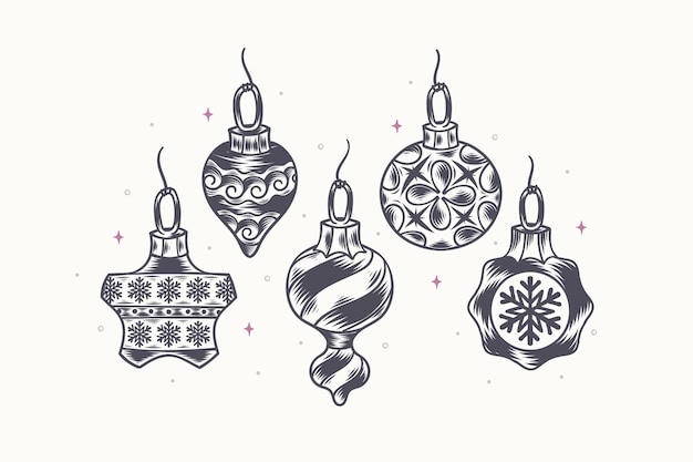 Colección adornos bolas navideñas dibujadas a mano