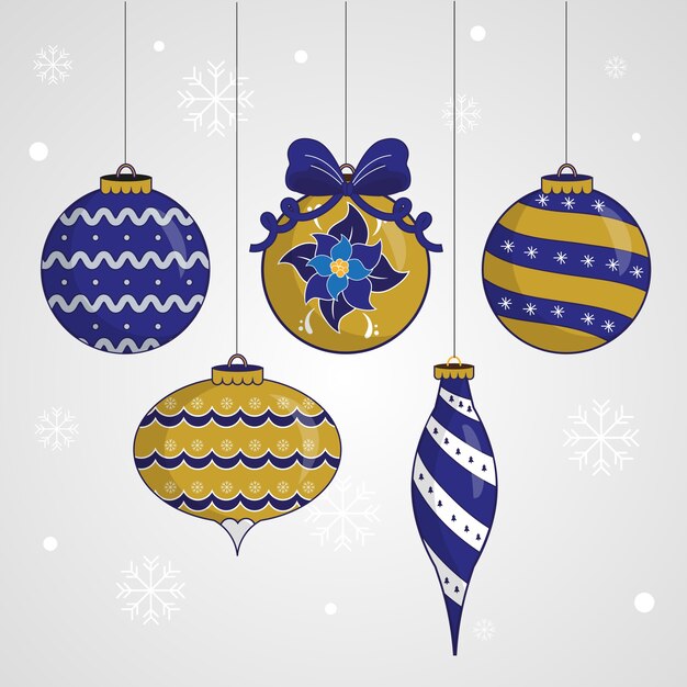Colección adornos bolas navideñas dibujadas a mano