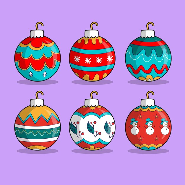 Colección adornos bolas navideñas dibujadas a mano
