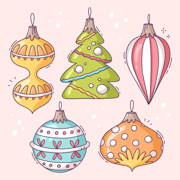 Colección adornos bolas navideñas dibujadas a mano