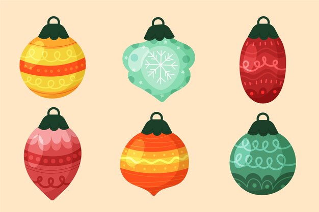 Colección adornos bolas navideñas dibujadas a mano