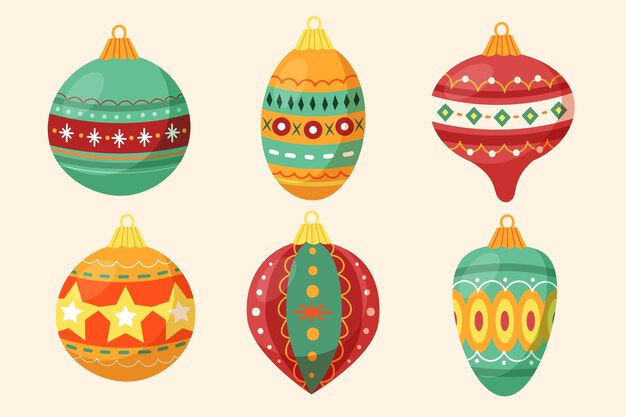 Colección adornos bolas navideñas dibujadas a mano