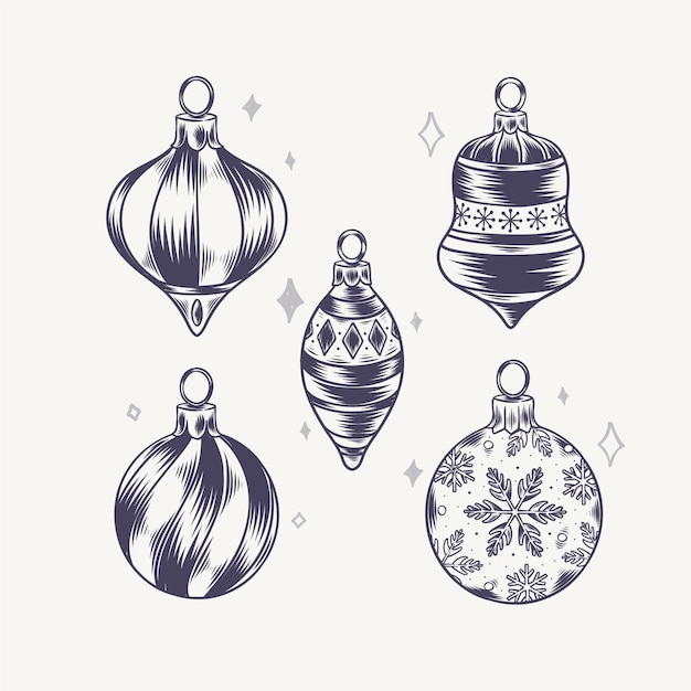Colección adornos bolas navideñas dibujadas a mano