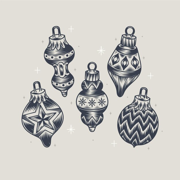 Colección adornos bolas navideñas dibujadas a mano