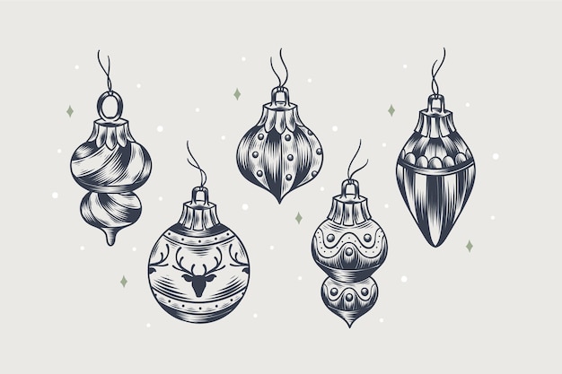 Vector gratuito colección adornos bolas navideñas dibujadas a mano