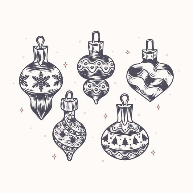 Colección adornos bolas navideñas dibujadas a mano