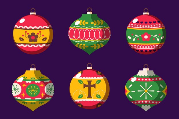 Colección de adornos de bolas navideñas de diseño plano