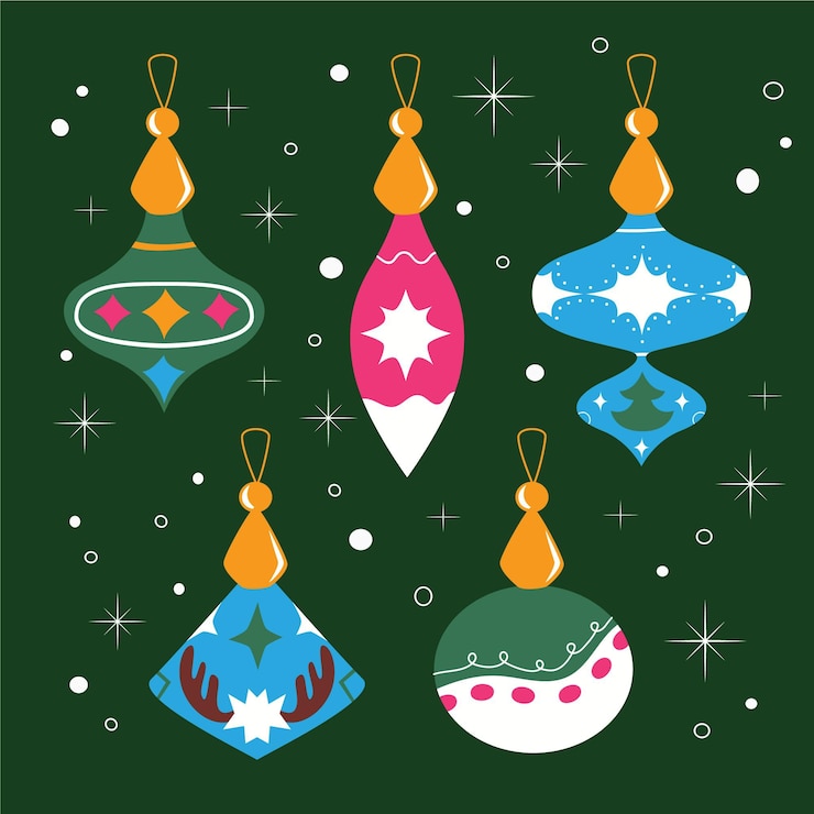 Vector gratuito colección de adornos de bolas navideñas planas dibujadas a mano