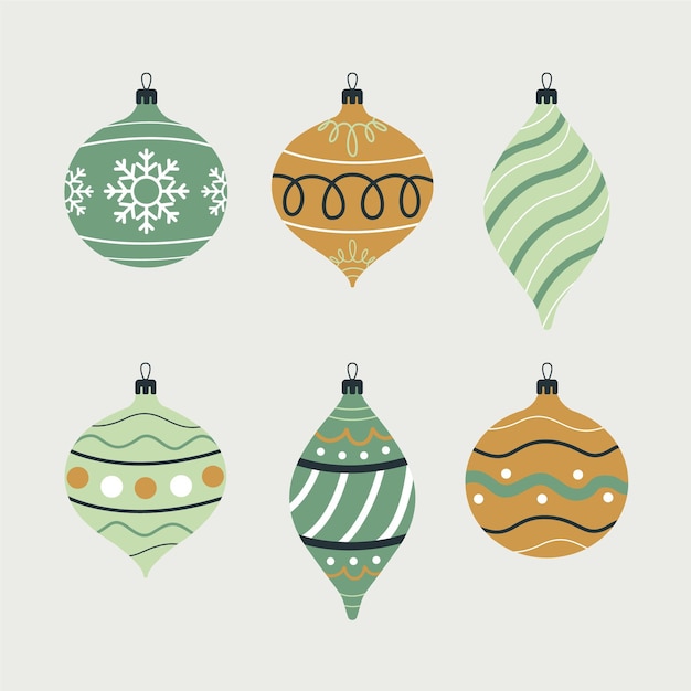 Vector gratuito colección de adornos de bolas navideñas planas dibujadas a mano