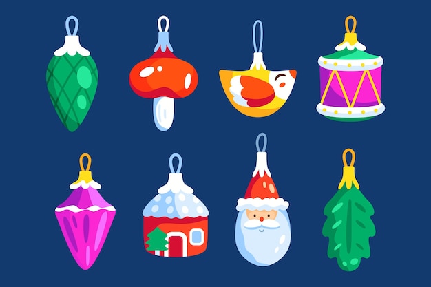 Vector gratuito colección de adornos de bolas navideñas planas dibujadas a mano