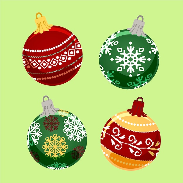 Vector gratuito colección de adornos de bolas navideñas planas dibujadas a mano