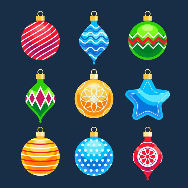 Colección de adornos de bolas navideñas planas