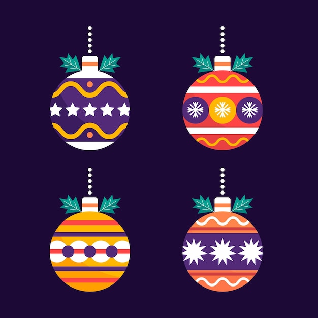 Vector gratuito colección de adornos de bolas navideñas planas