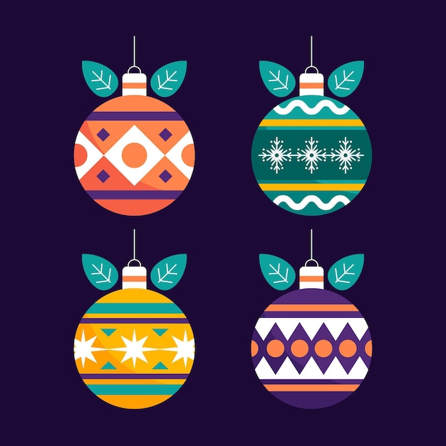 Vector gratuito colección de adornos de bolas navideñas planas