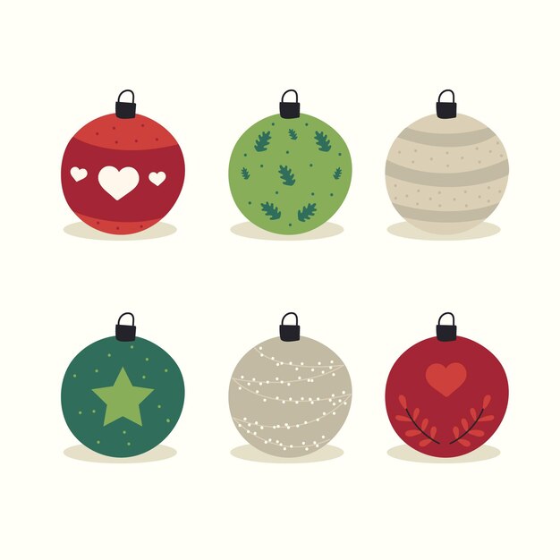 Colección de adornos de bolas navideñas planas