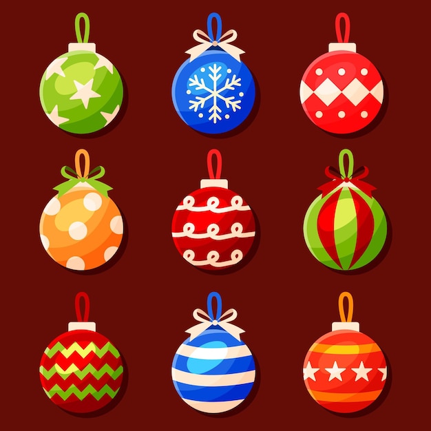 Vector gratuito colección de adornos de bolas navideñas planas