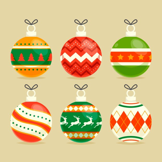 Colección de adornos de bolas navideñas planas