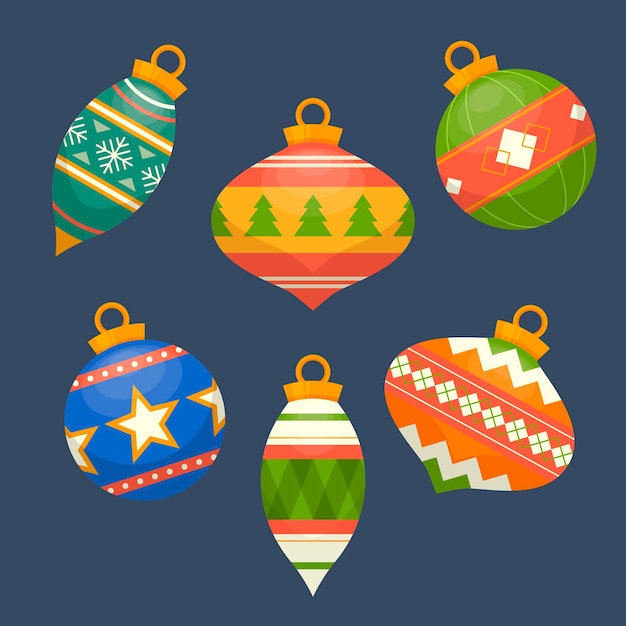 Vector gratuito colección de adornos de bolas navideñas planas