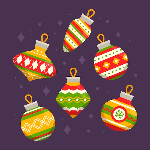 Vector gratuito colección de adornos de bolas navideñas planas