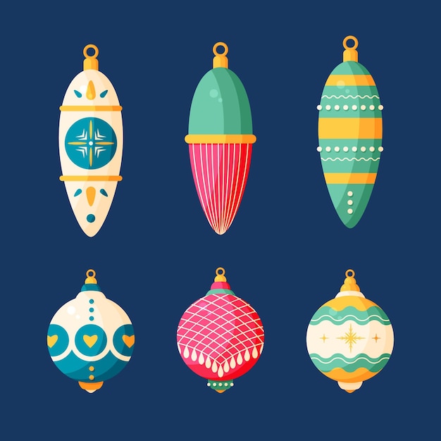 Vector gratuito colección de adornos de bolas navideñas planas