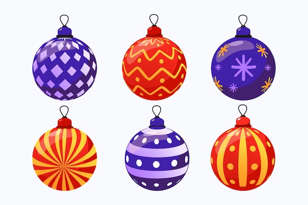 Vector gratuito colección de adornos de bolas navideñas planas