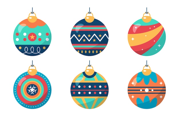 Vector gratuito colección de adornos de bolas navideñas planas