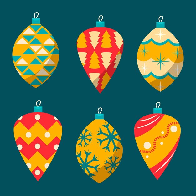Colección de adornos de bolas navideñas planas