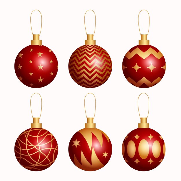 Colección de adornos de bolas navideñas realistas
