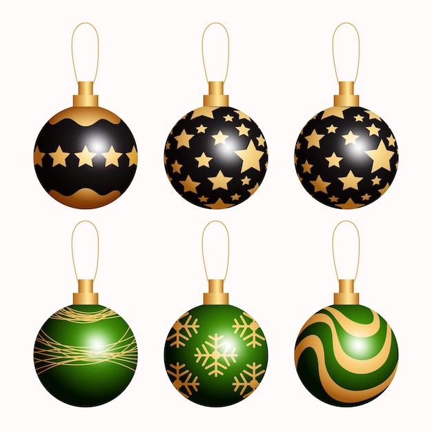 Vector gratuito colección de adornos de bolas navideñas realistas