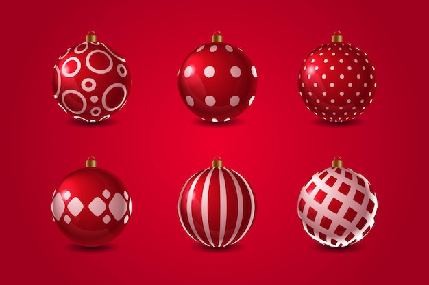 Colección de adornos de bolas navideñas realistas