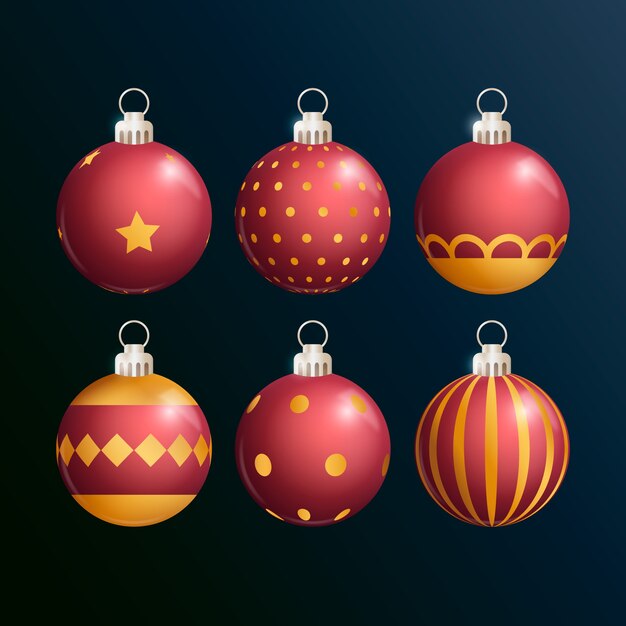 Colección de adornos de bolas navideñas realistas