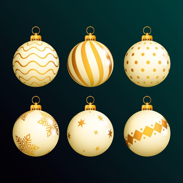 Colección de adornos de bolas navideñas realistas