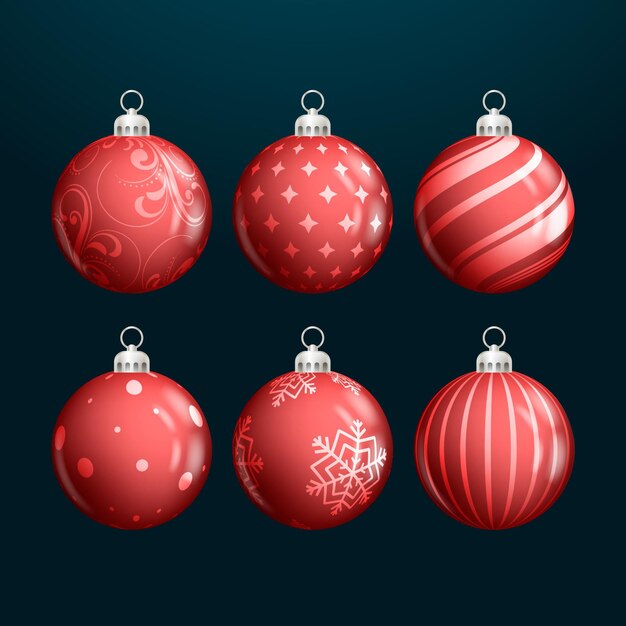 Colección de adornos de bolas navideñas realistas