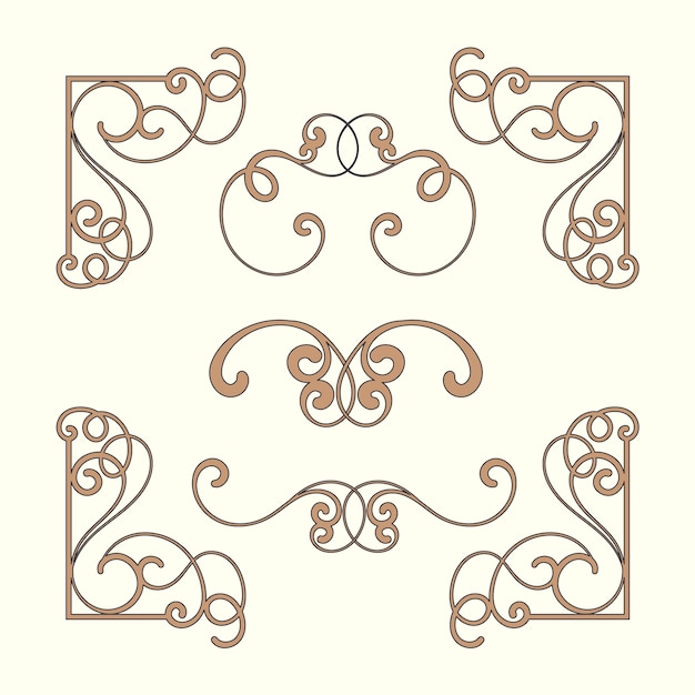 Vector gratuito colección de adornos de bordes art nouveau dibujados a mano