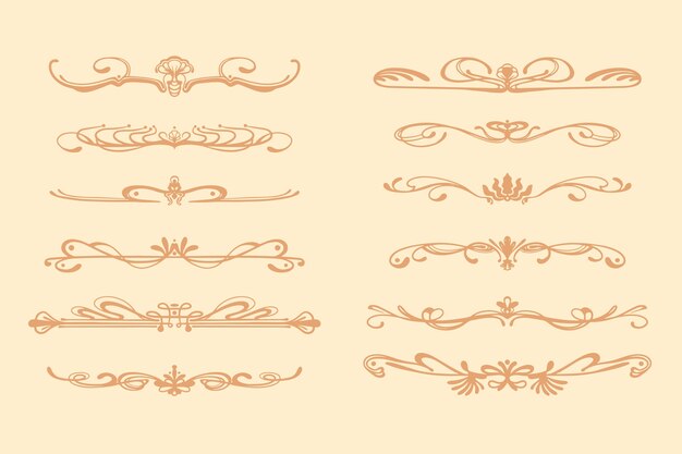 Colección de adornos de bordes art nouveau dibujados a mano