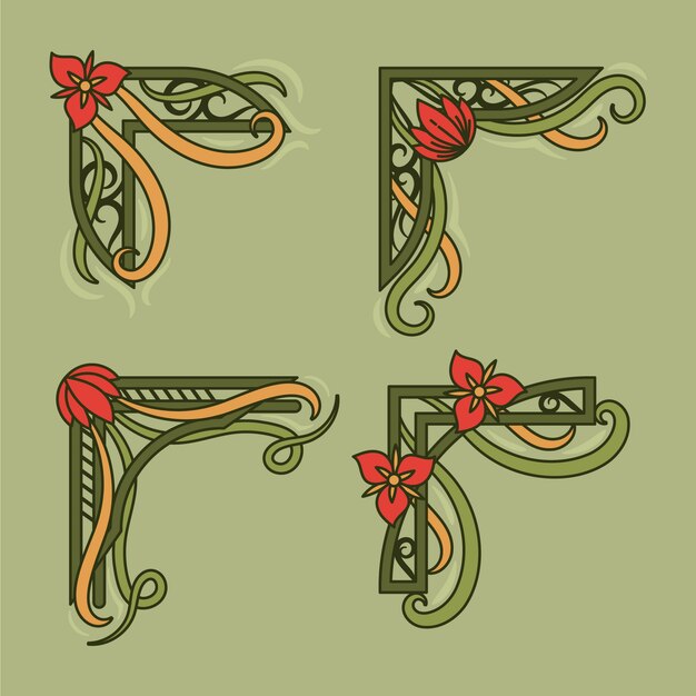 Colección de adornos de bordes art nouveau dibujados a mano