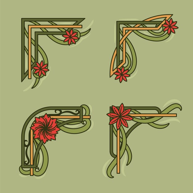 Colección de adornos de bordes art nouveau dibujados a mano