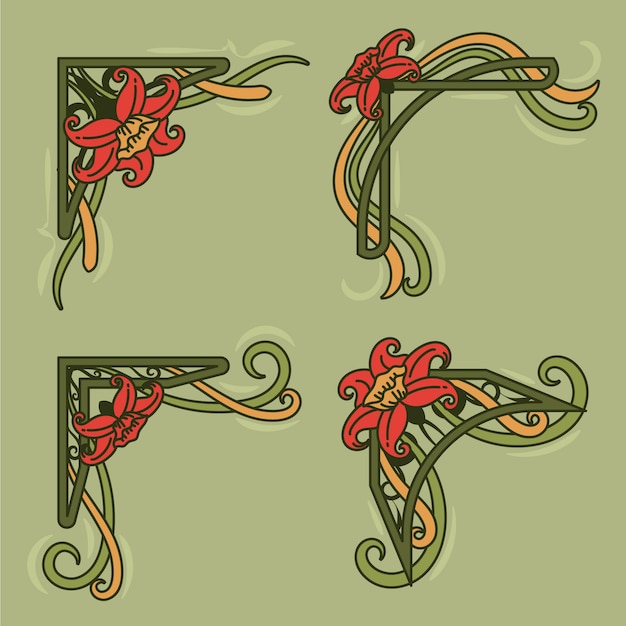 Colección de adornos de bordes art nouveau dibujados a mano