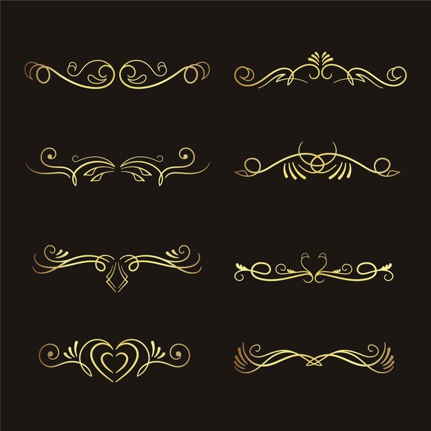 Colección de adornos caligráficos dorados de lujo