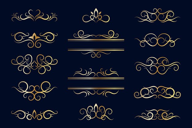 Colección de adornos caligráficos dorados