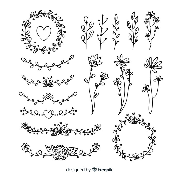 Vector gratuito colección de adornos florales dibujados a mano