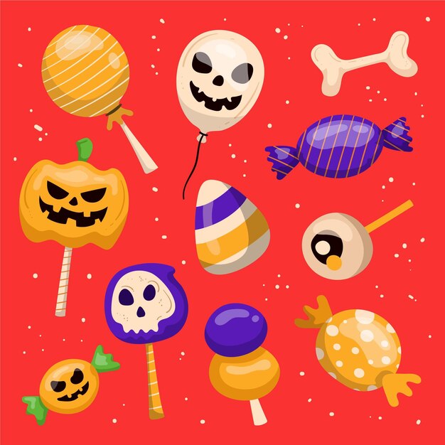 Colección de adornos de halloween dibujados a mano