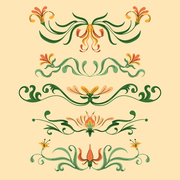 Colección de adornos de marcos y bordes art nouveau dibujados a mano