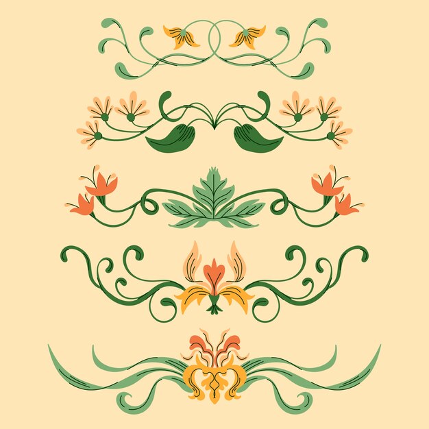 Colección de adornos de marcos y bordes art nouveau dibujados a mano