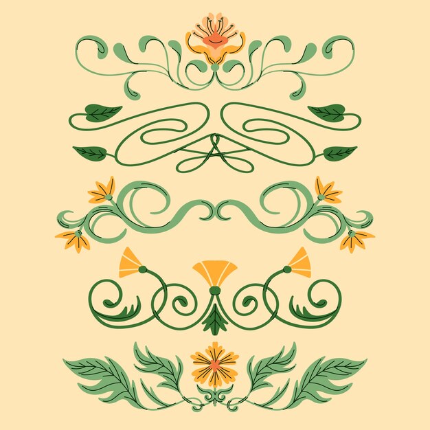 Colección de adornos de marcos y bordes art nouveau dibujados a mano
