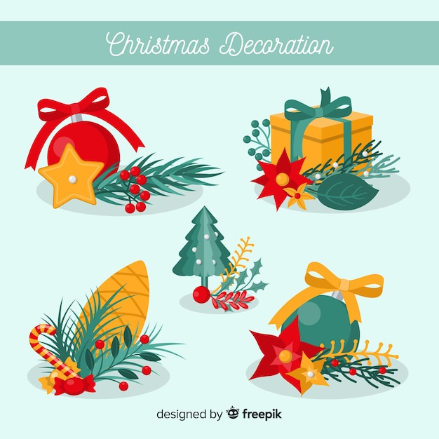Colección de adornos de navidad en diseño plano
