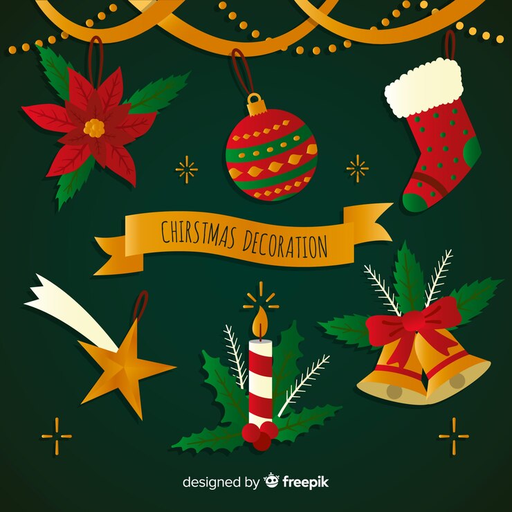 Vector gratuito colección de adornos de navidad en diseño plano