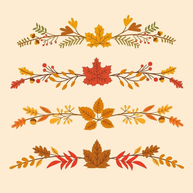 Colección de adornos planos de otoño