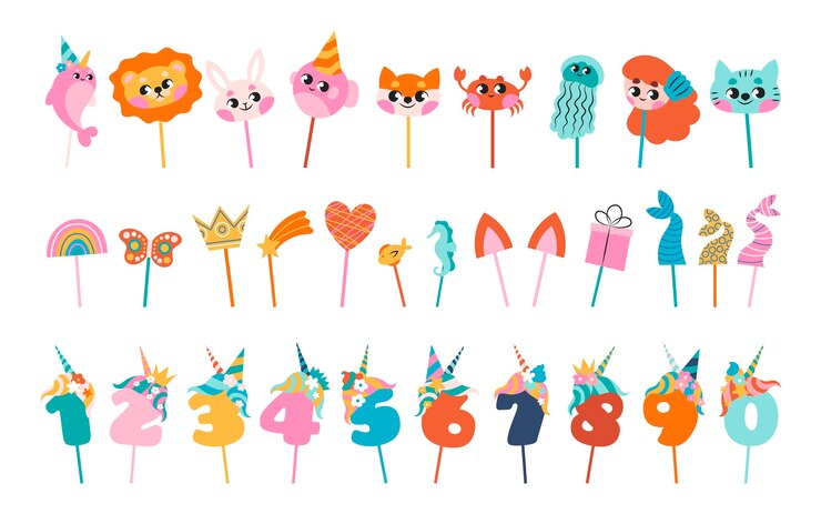 Vector gratuito colección de adornos para tartas de dibujos animados