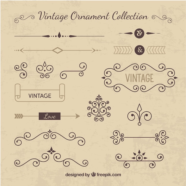 Vector gratuito colección de adornos vintage con estilo elegante